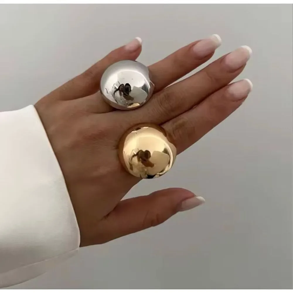 Zara Silver Tone Dome Statement Ring Adjustable Mirror Finish Bold Modern NWOT
